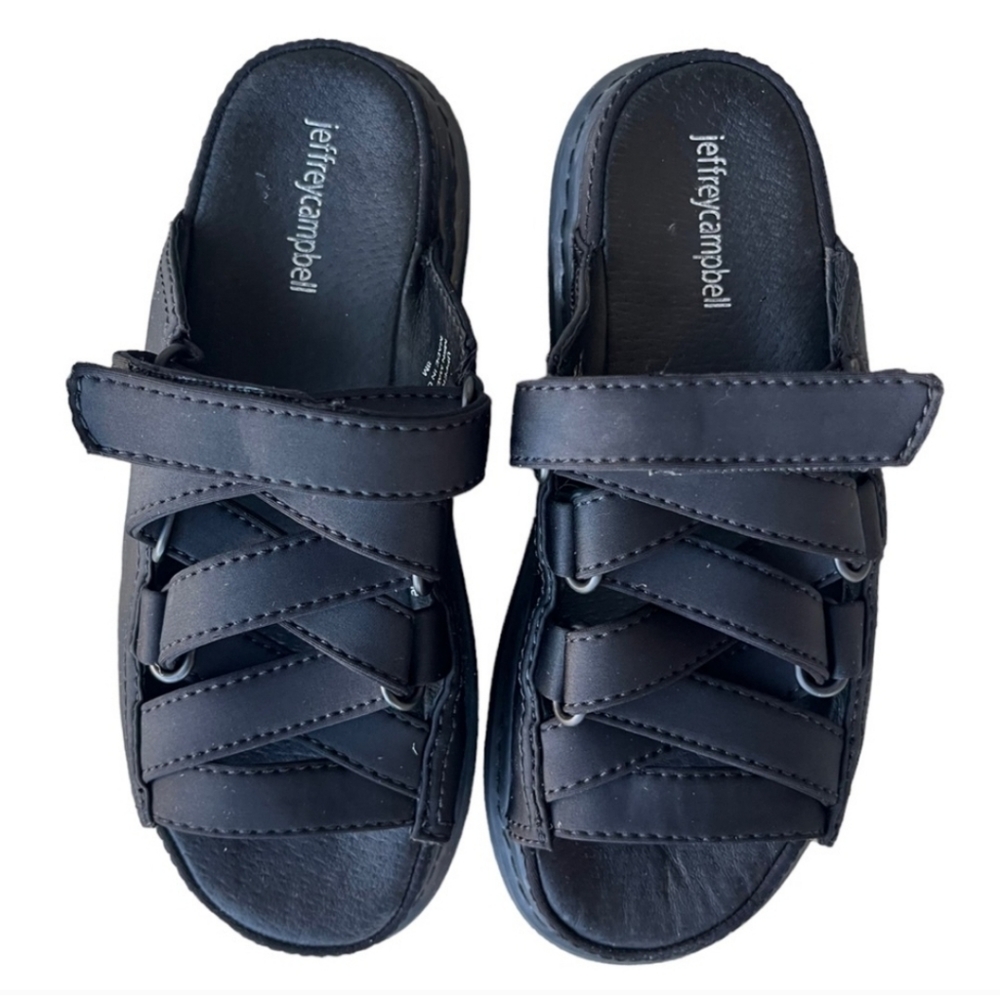 Jeffrey Campbell Panhead Black Strappy Chunky Slip On Sandals Size 8